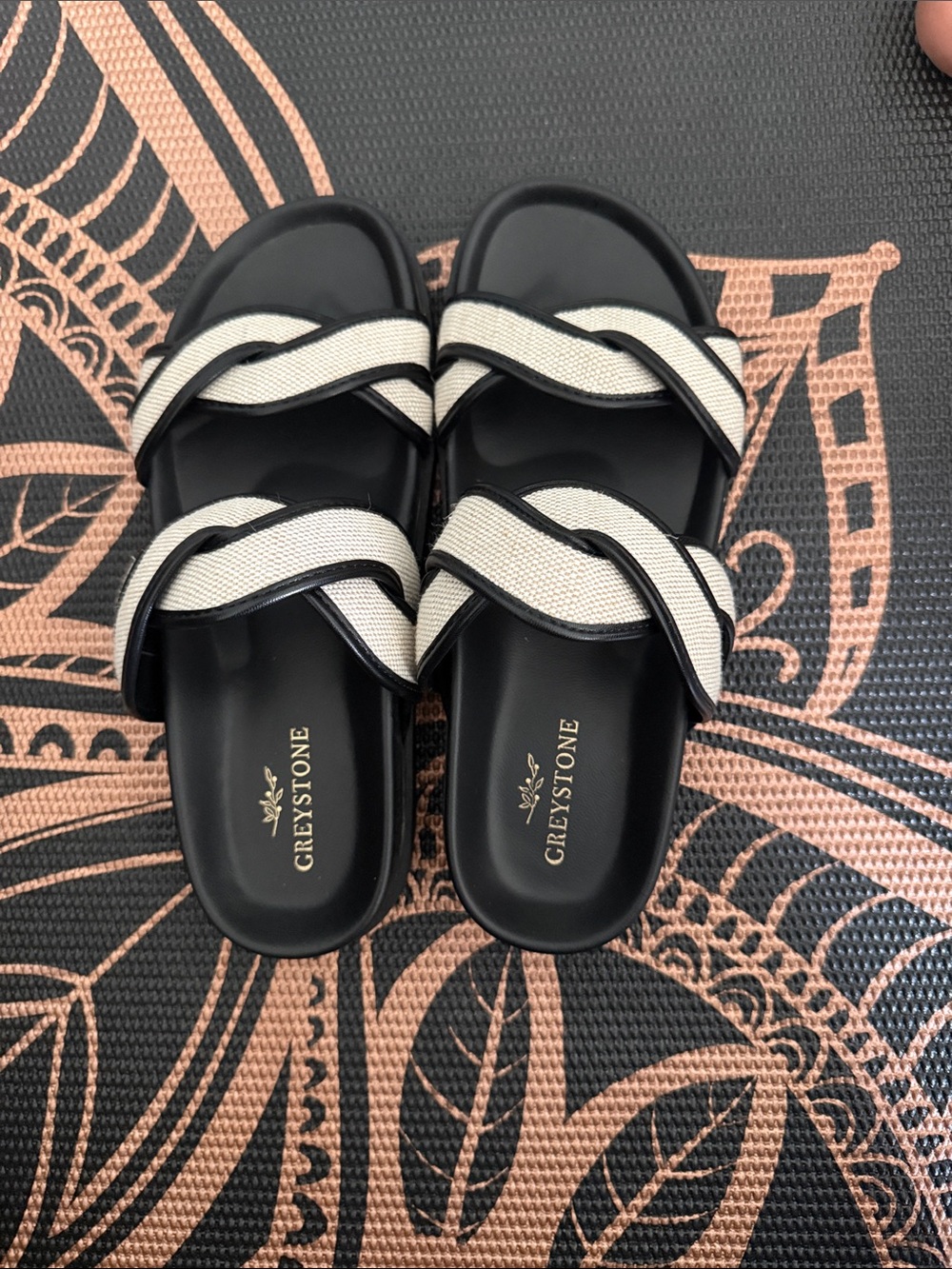 Black & Cream Woven Slide Sandals